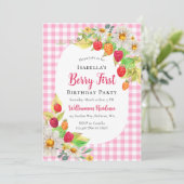 Leuke Raspberry Berry Eerste Verjaardag Foto toevo Kaart (Staand voorkant)