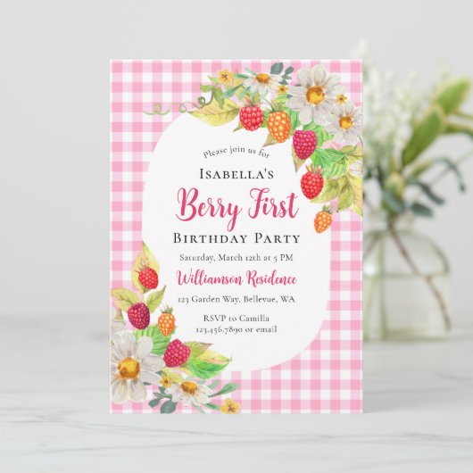 Leuke Raspberry Berry Eerste Verjaardag Foto toevo Kaart (Staand voorkant)