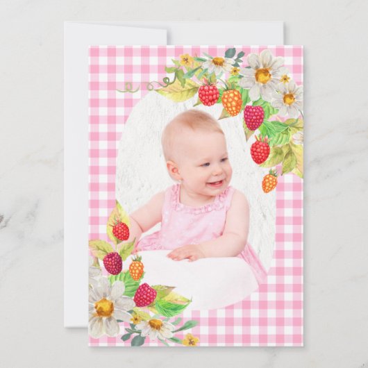 Leuke Raspberry Berry Eerste Verjaardag Foto toevo Kaart (Achterkant)