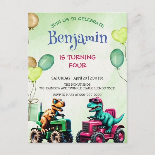 Leuke Rawr dinosaurus tractor vrachtwagen ballon V Briefkaart (Voorkant)