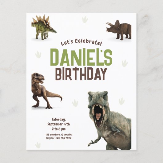 Leuke realistische dinosaurus verjaardagsfeestje  flyer (Voorkant)