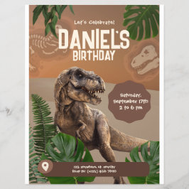 Leuke realistische dinosaurus verjaardagsuitnodigi flyer