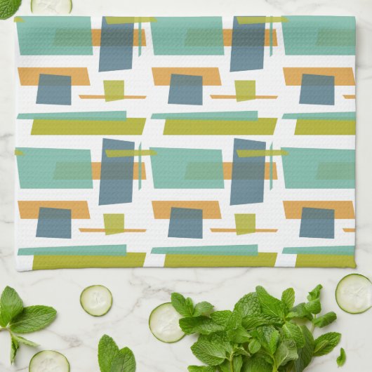 Leuke rechthoeken Patroon Groen Sinaasappel Blauw Theedoek (Gevouwen)