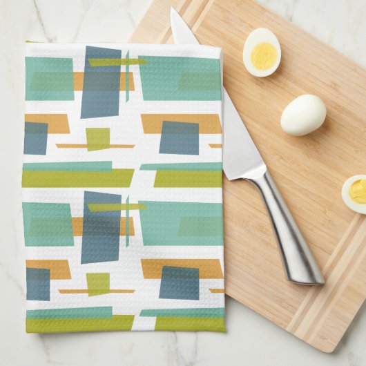 Leuke rechthoeken Patroon Groen Sinaasappel Blauw Theedoek (Quarter Fold)