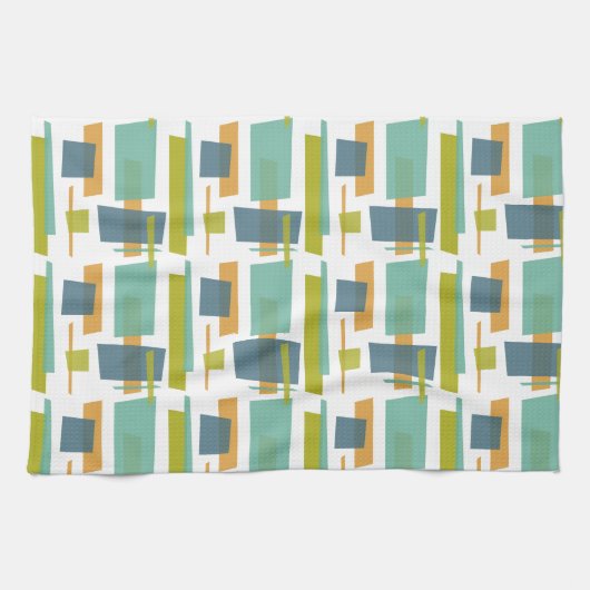 Leuke rechthoeken Patroon Groen Sinaasappel Blauw  Theedoek (Horizontaal)