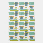 Leuke rechthoeken Patroon Groen Sinaasappel Blauw Theedoek (Verticaal)