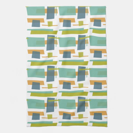 Leuke rechthoeken Patroon Groen Sinaasappel Blauw  Theedoek (Verticaal)