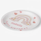 Leuke regenboog aangepaste naam Happy Birthday Papieren Bordje (Gekanteld)