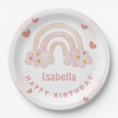 Leuke regenboog aangepaste naam Happy Birthday Papieren Bordje (Voorkant)