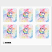 Leuke Regenboog Eenhoorn Aangepaste Naam Boekplaat Vierkante Sticker (Vel)