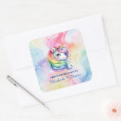 Leuke Regenboog Eenhoorn Aangepaste Naam Boekplaat Vierkante Sticker (Envelop)