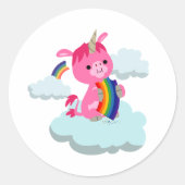 Leuke regenboog-eten Cartoon eenhoorn Sticker (Voorkant)