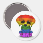 Leuke regenboog gay pride puppy hond, wit magneet (Voorkant / Achterkant)