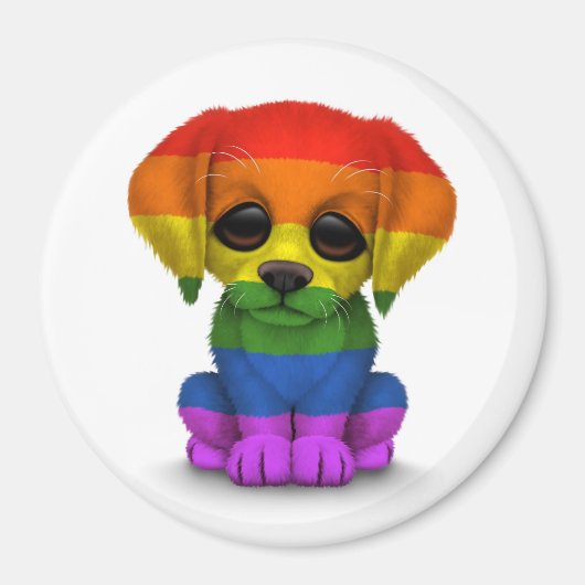Leuke regenboog gay pride puppy hond, wit magneet (Voorkant)