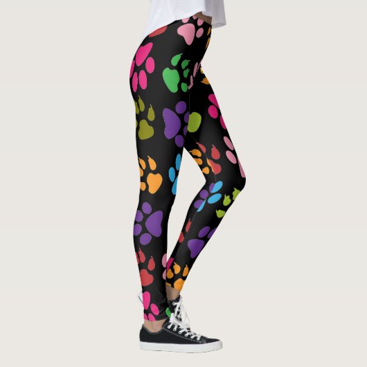 Leuke regenboog gekleurde hond en kat poot print leggings (Rechts)