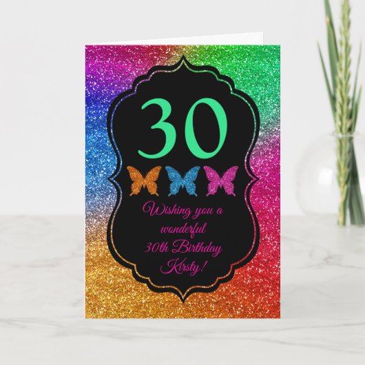 Leuke Regenboog Gradiënt Glitter Twinkel Verjaarda Kaart (Voorkant)