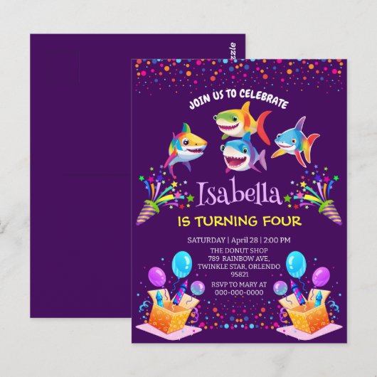 Leuke regenboog haai ballon verjaardag party jonge briefkaart (Voorkant / Achterkant)