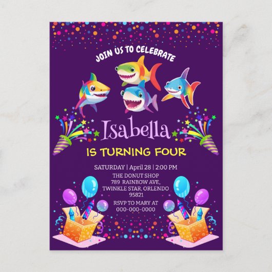 Leuke regenboog haai ballon verjaardag party jonge briefkaart (Voorkant)