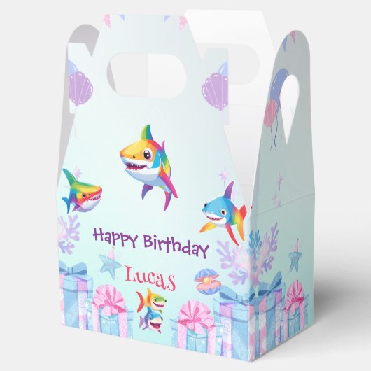 Leuke regenboog haai verjaardag ballon party Famil Bedankdoosjes (Geopend)