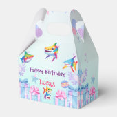 Leuke regenboog haai verjaardag ballon party Famil Bedankdoosjes (Voorkant Zijde)