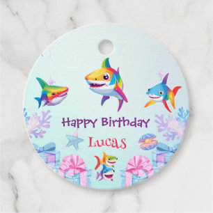 Leuke regenboog haai verjaardag ballon party Famil Bedankjes Labels