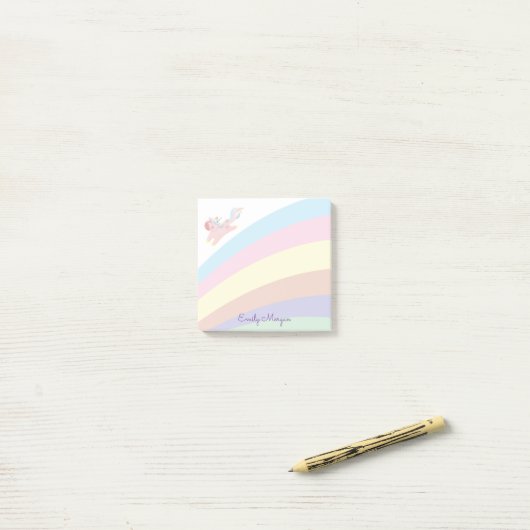 Leuke regenboog Happy Unicorn monogram Post-it® Notes (Op bureau)