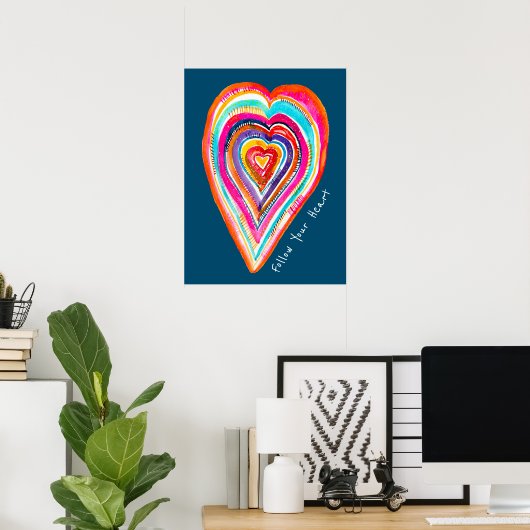 Leuke regenboog hart liefde boho poster (Thuiskantoor)