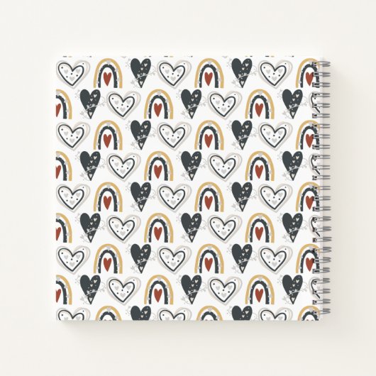 Leuke regenboog harten Boho Pattern Monogram Initi Notitieboek (Achterkant)