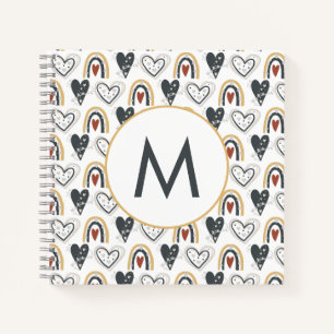 Leuke regenboog harten Boho Pattern Monogram Initi Notitieboek
