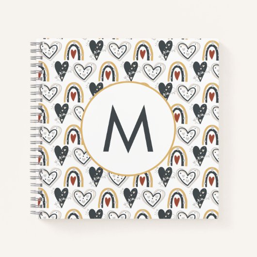 Leuke regenboog harten Boho Pattern Monogram Initi Notitieboek (Voorkant)