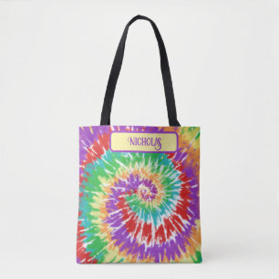 Leuke Regenboog Kleuren Retro Tie Dye Canvas tas