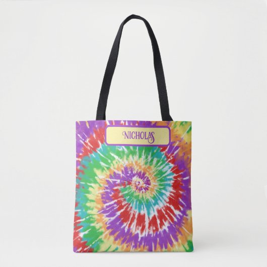 Leuke Regenboog Kleuren Retro Tie Dye Canvas tas (Voorkant)