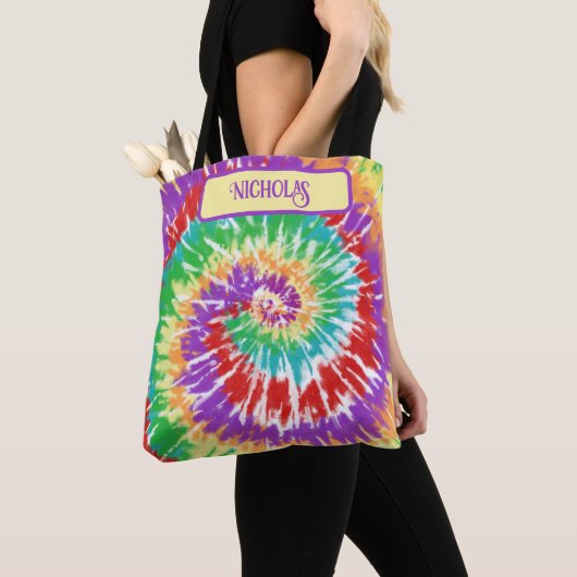 Leuke Regenboog Kleuren Retro Tie Dye Canvas tas (Dichtbij)