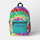 Leuke Regenboog Kleuren Retro Tie Dye Monogrammed Bedrukte Rugzak (Voorkant)