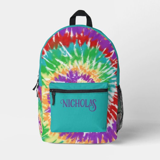 Leuke Regenboog Kleuren Retro Tie Dye Monogrammed Bedrukte Rugzak (Voorkant)
