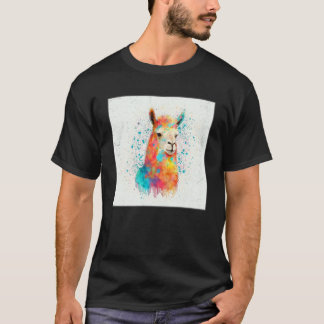 Leuke Regenboog Llama Verf Splatter Illustratie Ko T-shirt