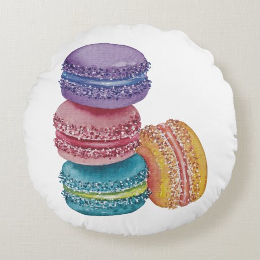 Leuke regenboog macarons in Waterverf kussen (Voorkant)