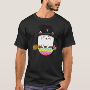 Leuke Regenboog Mermaid Cat Halloween Heks Pet Kos T-shirt