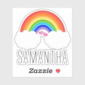 Leuke regenboog met roze harten naam sticker (Vel)