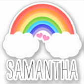 Leuke regenboog met roze harten naam sticker (Voorkant)
