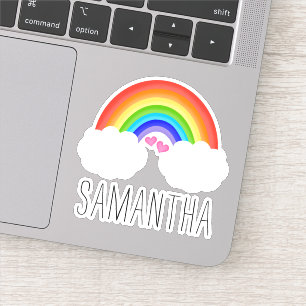 Leuke regenboog met roze harten naam sticker