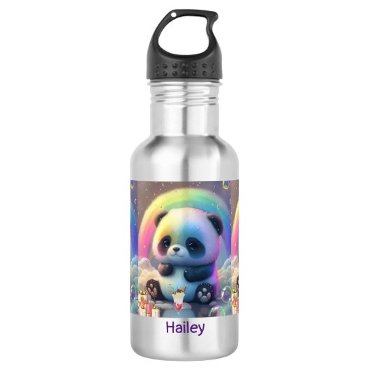 Leuke regenboog panda naam gepersonaliseerd waterfles  (Voorkant)