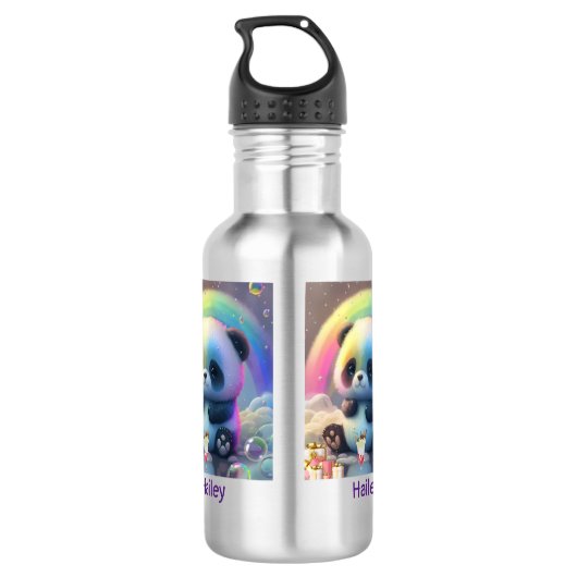 Leuke regenboog panda naam gepersonaliseerd waterfles  (Achterkant)