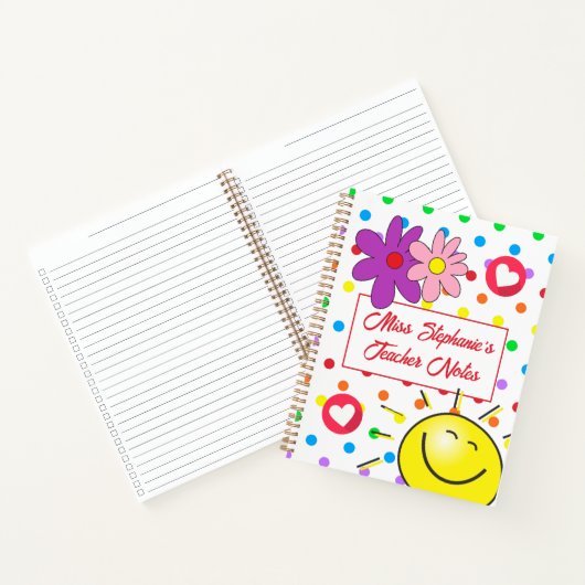Leuke regenboog polka dot zon en harten leraar notitieboek (Binnen)