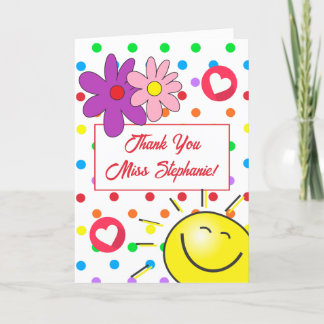 Leuke regenboog polka dot zonneschijn leraar bedankkaart