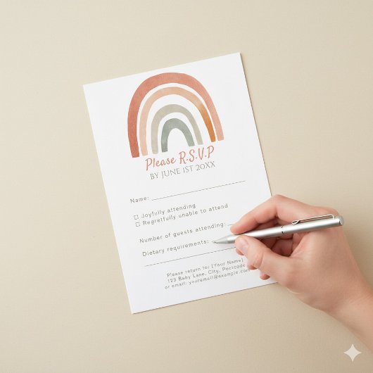 Leuke regenboog rustieke RSVP bruiloft reactie kaa Kaartje