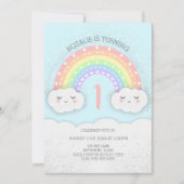 Leuke Regenboog & Wolken Verjaardagsuitnodiging | Kaart (Voorkant)