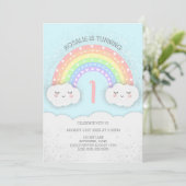 Leuke Regenboog & Wolken Verjaardagsuitnodiging |  Kaart (Staand voorkant)