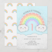 Leuke Regenboog & Wolken Verjaardagsuitnodiging |  Kaart (Voorkant / Achterkant)