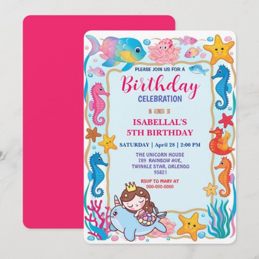 Leuke regenboog zeemeermin narwal vis eenhoorn ver save the date (Voorkant / Achterkant)